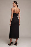Robe Midi Black Tie à bretelles froncées à fourreau
