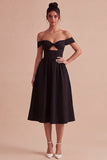 Robe de cérémonie noire à trou de serrure midi A Line