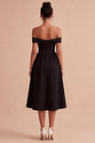Robe de cérémonie noire à trou de serrure midi A Line