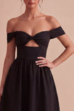 Robe de cérémonie noire à trou de serrure midi A Line