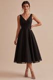 Robe formelle noir à col en V froncé A Line