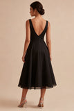 Robe formelle noir à col en V froncé A Line