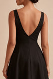 Robe formelle noir à col en V froncé A Line