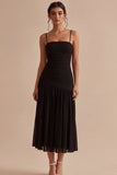 Robe formelle Midi à bretelles fines noire A Line