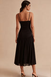 Robe formelle Midi à bretelles fines noire A Line