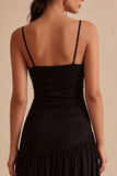 Robe formelle Midi à bretelles fines noire A Line