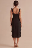 Robe formelle midi noire à volants épais et fendue