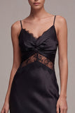 Robe de cérémonie midi à bretelles fines sirène noire avec dentelle