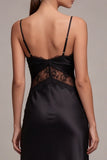 Robe de cérémonie midi à bretelles fines sirène noire avec dentelle