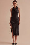 Robe formelle midi sirène noire dos-nu dos-nu avec fente