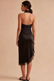 Robe formelle midi sirène noire dos-nu dos-nu avec fente