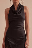 Robe formelle midi sirène noire dos-nu dos-nu avec fente