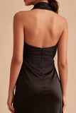 Robe formelle midi sirène noire dos-nu dos-nu avec fente