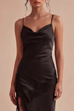 Robe formelle midi à bretelles fines bodycons noires avec fente