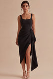 Robe formelle Black Scoop Bodycon Midi à fronçages avec écharpe