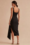 Robe formelle Black Scoop Bodycon Midi à fronçages avec écharpe