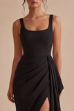 Robe formelle Black Scoop Bodycon Midi à fronçages avec écharpe