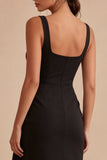 Robe formelle Black Scoop Bodycon Midi à fronçages avec écharpe