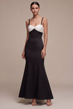 Robe formelle sirène longue à bretelles fines noires et blanches
