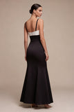 Robe formelle sirène longue à bretelles fines noires et blanches