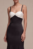Robe formelle sirène longue à bretelles fines noires et blanches