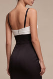 Robe formelle sirène longue à bretelles fines noires et blanches