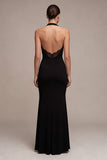Robe formelle longue en sirène dos nu dos nu à dos noir avec dentelle