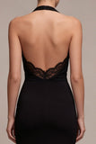 Robe formelle longue en sirène dos nu dos nu à dos noir avec dentelle