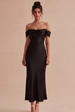 Longue robe de cérémonie longue en satin sirène noire découverte