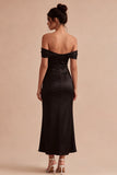 Longue robe de cérémonie longue en satin sirène noire découverte