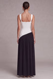Robe formelle à corset noir et blanc à col carré avec fente