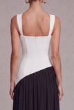 Robe formelle à corset noir et blanc à col carré avec fente