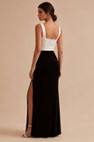 Robe formelle à col carré noir et blanc Sirène avec fente