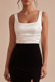 Robe formelle à col carré noir et blanc Sirène avec fente