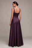 Robe formelle en satin à col carré à col prune
