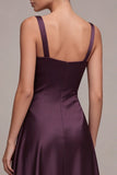 Robe formelle en satin à col carré à col prune
