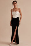 Robe formelle à bretelles fines noir et blanc de sirène, fendue