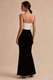 Robe formelle à bretelles fines noir et blanc de sirène, fendue