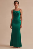 Robe formelle de sirène longue à bretelles épaisses vert foncé