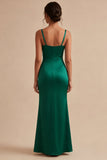 Robe formelle de sirène longue à bretelles épaisses vert foncé