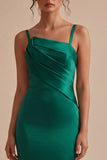 Robe formelle de sirène longue à bretelles épaisses vert foncé