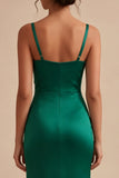 Robe formelle de sirène longue à bretelles épaisses vert foncé