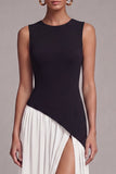 Robe formelle noire et blanche à col rond et fourreau long avec fente