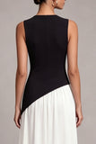 Robe formelle noire et blanche à col rond et fourreau long avec fente