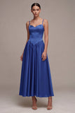 Robe formelle longue longue en bretelles bleu royal bleu