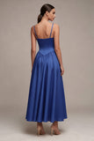 Robe formelle longue longue en bretelles bleu royal bleu