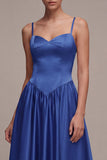 Robe formelle longue longue en bretelles bleu royal bleu