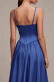 Robe formelle longue longue en bretelles bleu royal bleu