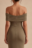 Robe longue de cérémonie sirène à épaules dénudées, pantalon kaki