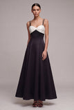Robe formelle à bretelles fines noires et blanches Longue ligne A
